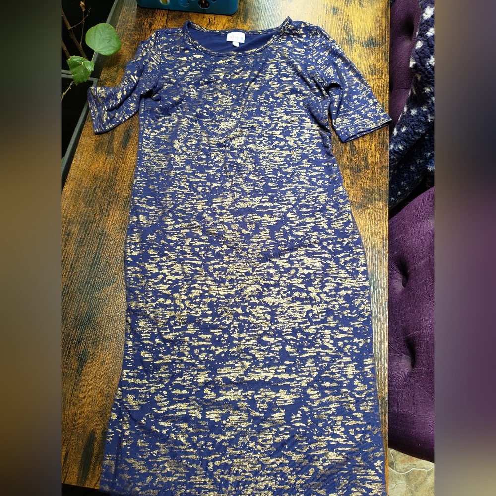 LulaRoe Mid Sleeve, Midi Dress, Metallic, Burnout, Crew Neck